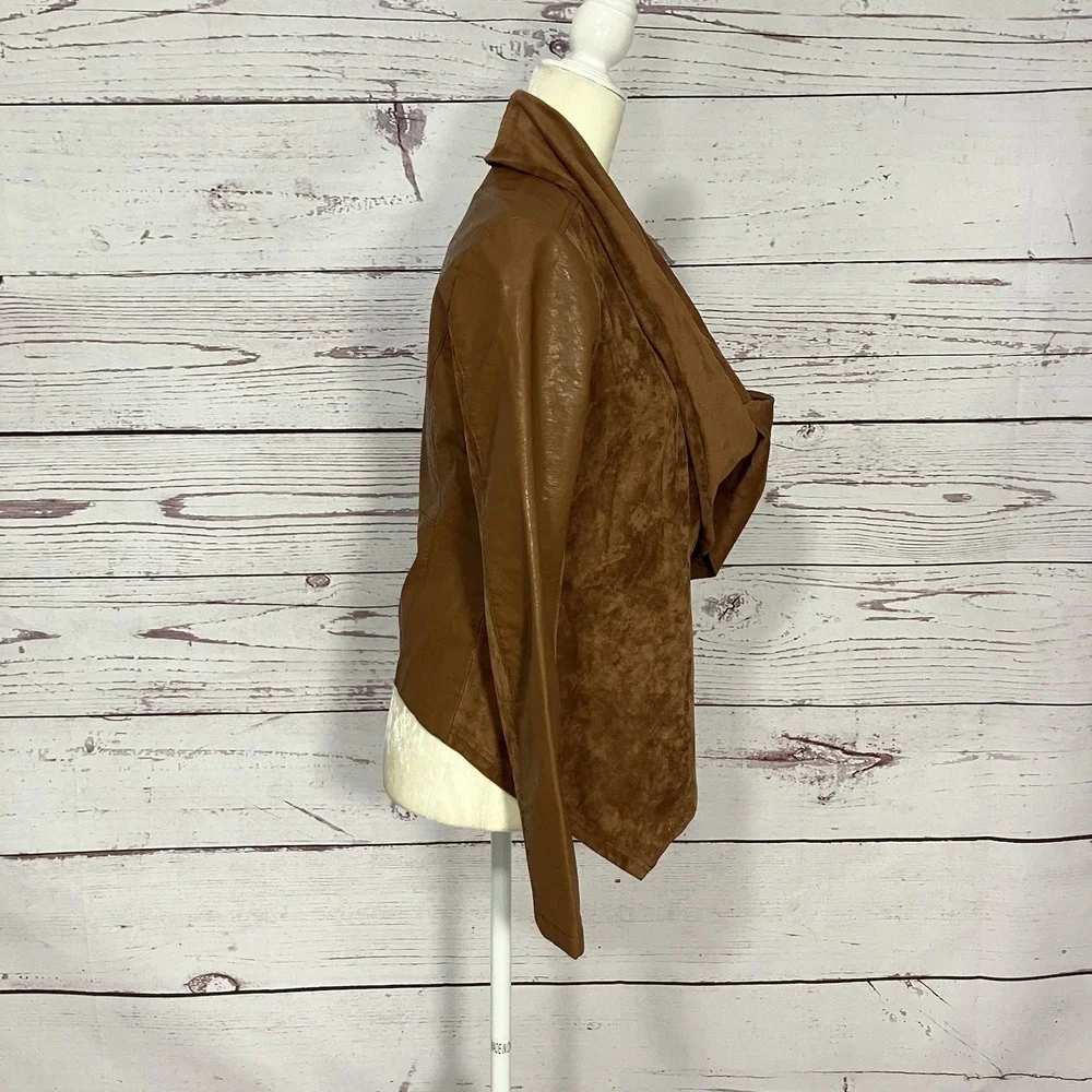BLANKNYC Leather Jacket Womens Sz Small Brown Draped Moto‎ Asymmetrical Zip